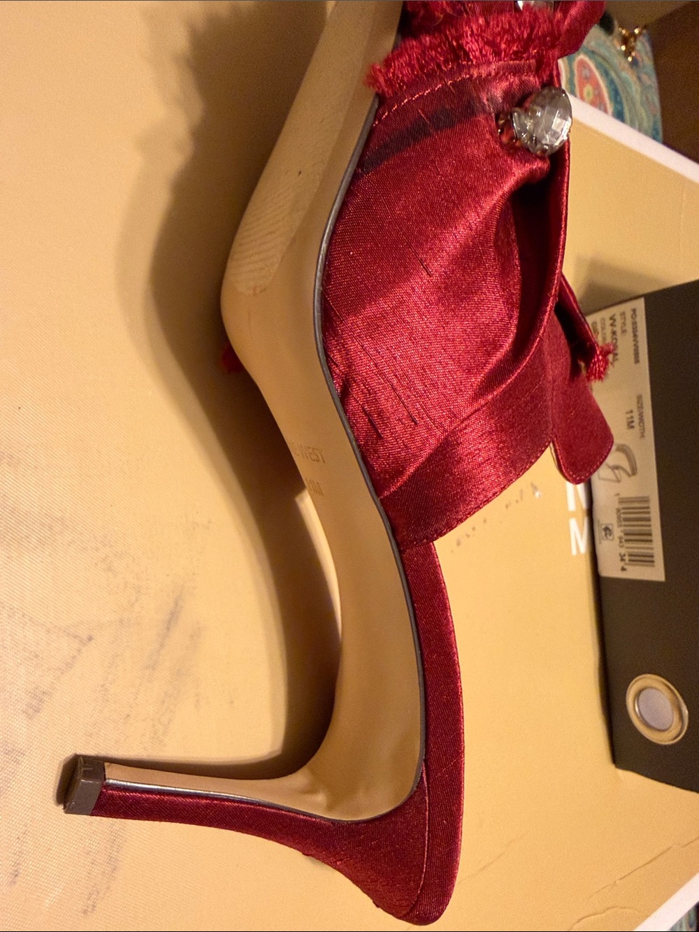 Nine West Burgundy Satin Pointed Toe Mule with Gem Accents - Picture 8 of 10